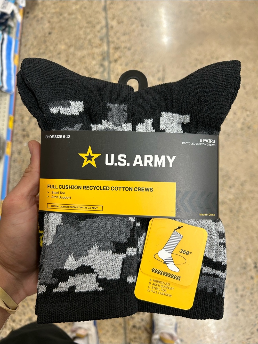 U.S. Army Camouflage Crew Socks - Black & Gray